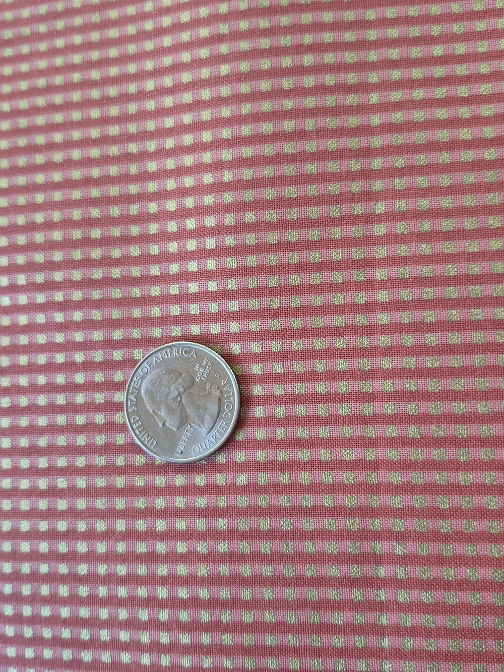 Three Tone Stripe Coral Metallic Gold Cotton Fabric 1 Yard Lakehouse Quilt Sew